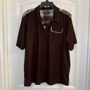 Godbody shirt XL Brown Plaid Accents Polo